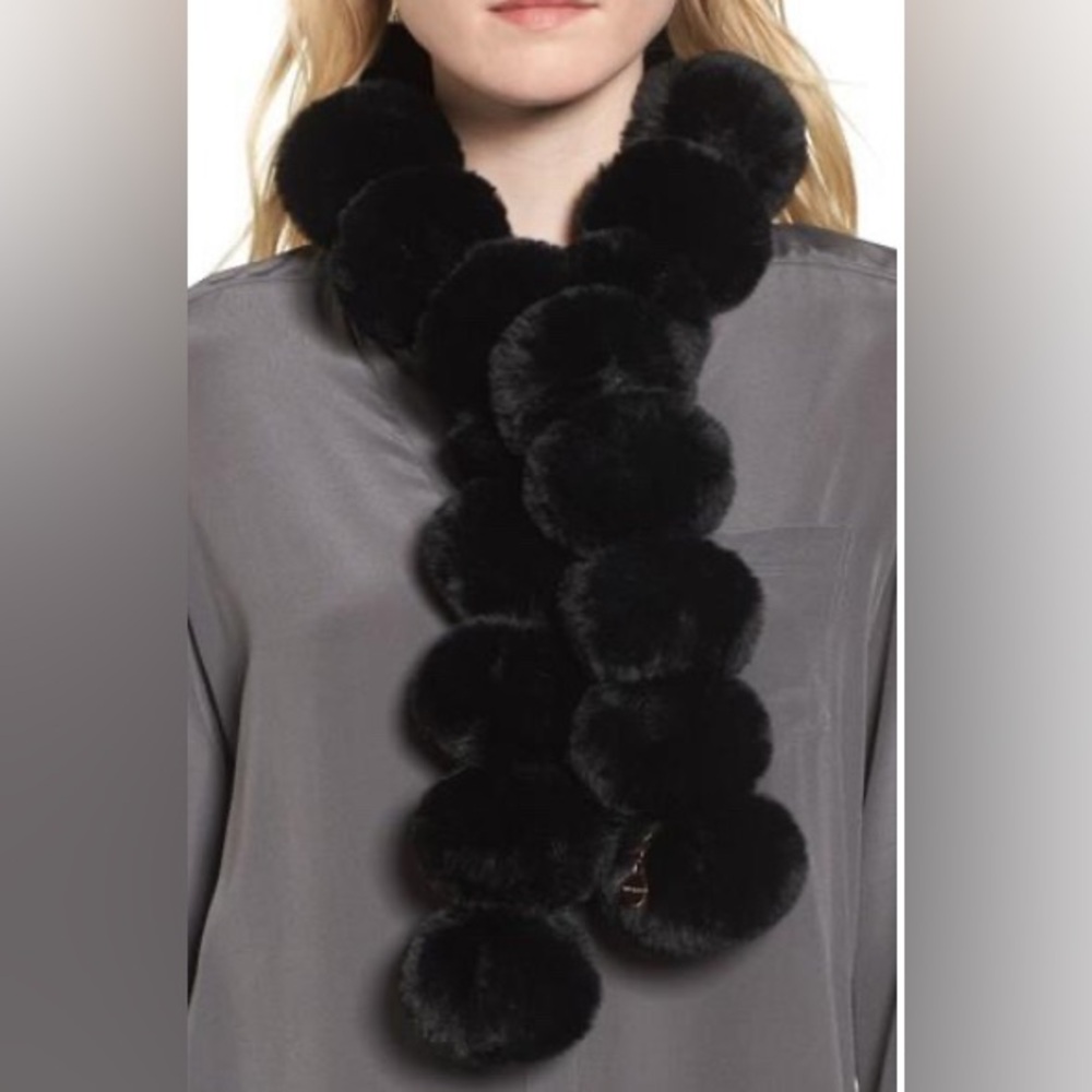 Ted Baker “Tizzy” Faux Fur Pom Pom Scarf, Black